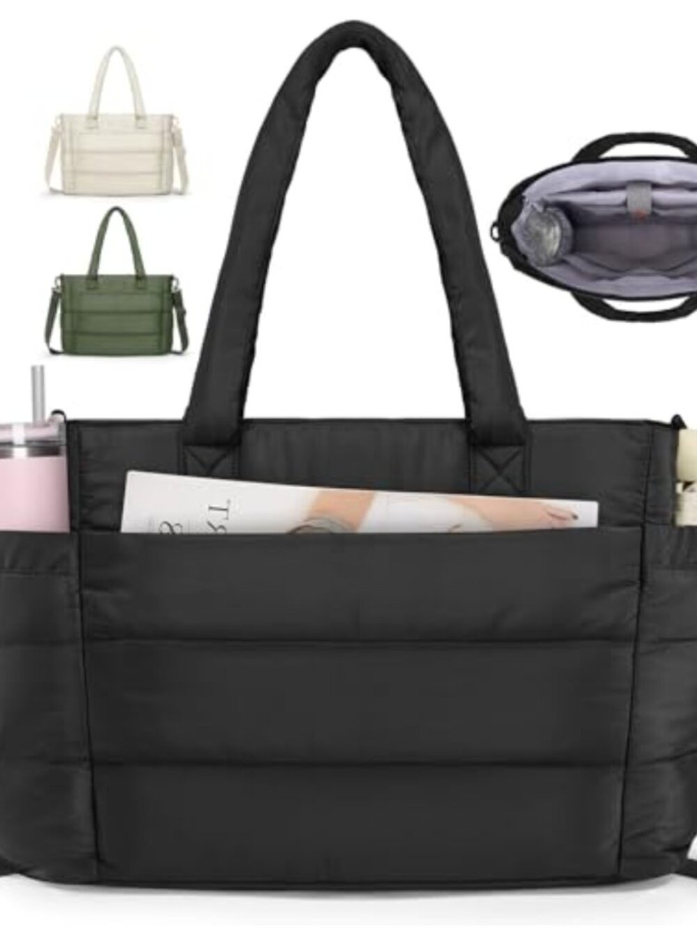 Puffer Tote Bag with 15.6" Laptop Compartment Lightweight Handbag